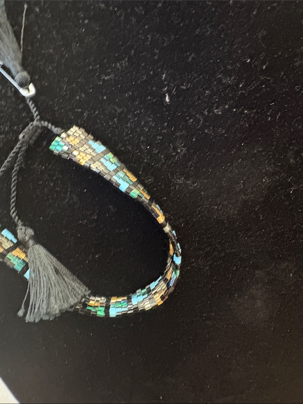 Teal, Gold & Black Beaded Tassel Bracelet